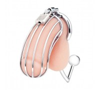 Серебристая металлическая клетка с анальным стимулятором Cock Cage