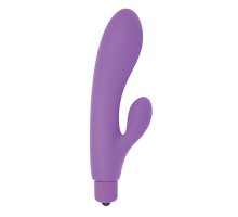 Фиолетовый вибратор с клиторальным пальчиком TINY RABBIT SILICONE - 15 см.