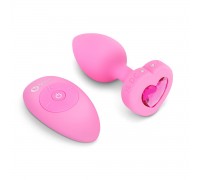 Розовый анальный плаг с кристаллом-сердцем Vibrating Heart Shape Jewel Plug S-M