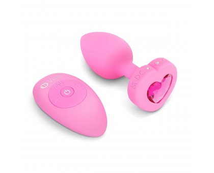 Розовый анальный плаг с кристаллом-сердцем Vibrating Heart Shape Jewel Plug S-M