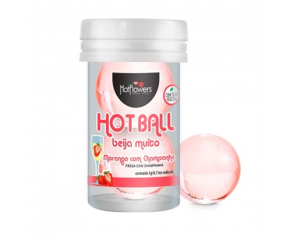 Лубрикант на масляной основе Hot Ball Beija Muito с ароматом клубники и шампанского (2 шарика по 3 гр.)