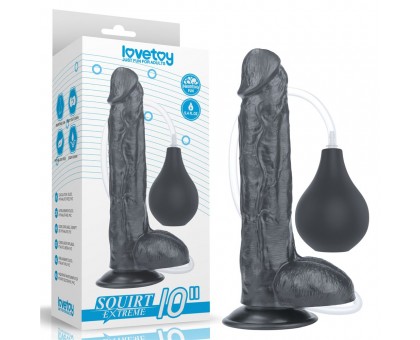 Черный фаллоимитатор-гигант с грушей 10 Squirt Extreme Dildo - 25,5 см.