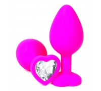 Розовая силиконовая пробка с прозрачным кристаллом-сердцем - 10,5 см.