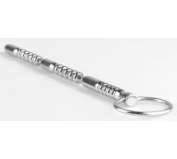 Серебристый фигурный уретральный стимулятор с кольцом - 20,5 см.