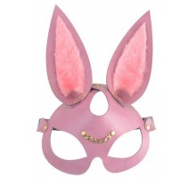 Розовая кожаная маска  Зайка  с длинными ушками