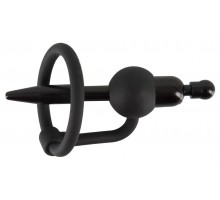 Черный силиконовый дилятор с вибрацией и кольцом PenisPlug with a Glans Ring   Vibration