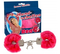 Малиновые меховые наручники Love Cuffs Red