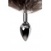 Серебристая металлическая анальная втулка с хвостом чернобурой лисы - размер S