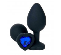 Черная силиконовая пробка с синим кристаллом-сердцем - 8 см.