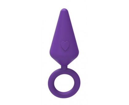 Фиолетовая конусовидная анальная пробка с колечком-ограничителем - 5 см.