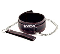 Черный ошейник с цепочкой-поводком Bondage Fetish Pleasure Collar