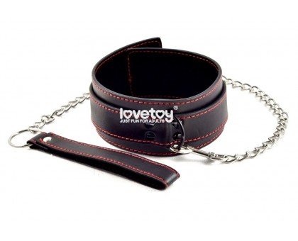 Черный ошейник с цепочкой-поводком Bondage Fetish Pleasure Collar