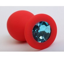 Красная силиконовая пробка с голубым стразом - 8,2 см.