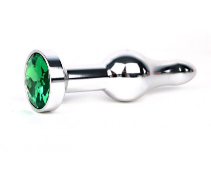 Удлиненная шарикообразная серебристая анальная втулка с зеленым кристаллом - 10,3 см.