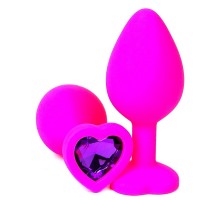 Розовая силиконовая пробка с фиолетовым кристаллом-сердцем - 10,5 см.