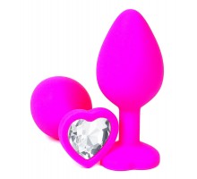 Розовая силиконовая пробка с прозрачным кристаллом-сердцем - 8,5 см.