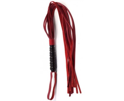 Красная многохвостовая плеть с черной ручкой - 82 см.