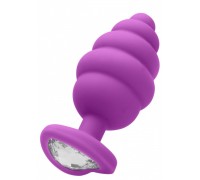 Фиолетовая анальная пробка Extra Large Ribbed Diamond Heart Plug - 9,6 см.
