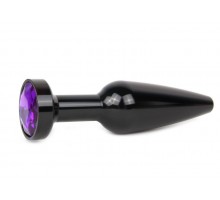 Удлиненная коническая гладкая черная анальная втулка с кристаллом фиолетового цвета - 11,3 см.