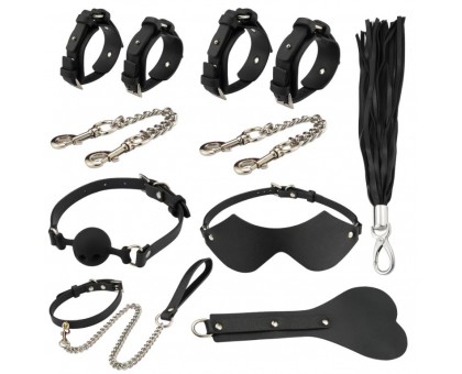 Оригинальный БДСМ-набор из 9 предметов в черной кожаной сумке