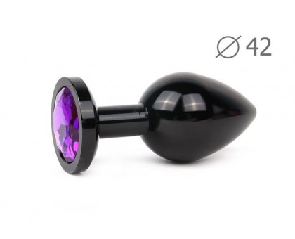 Коническая черная анальная втулка с кристаллом фиолетового - 9,3 см.