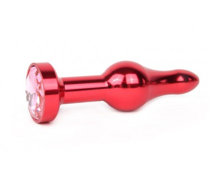 Удлиненная шарикообразная красная анальная втулка с розовым кристаллом - 10,3 см.