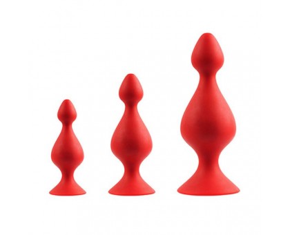 Набор из 3 красных анальных силиконовых втулок MENZSTUFF 3-PIECE ANAL PAWN SET