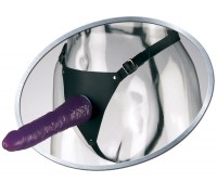 Фиолетовый женский страпон Leather Strap On Satisfy-Her - 19 см.