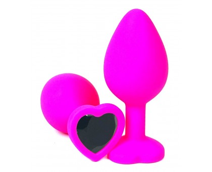 Розовая силиконовая пробка с черным кристаллом-сердцем - 10,5 см.