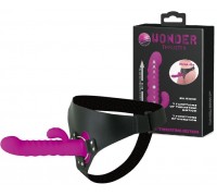 Фиолетовый страпон с пульсацией Wonder Thruster - 20 см.