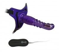 Фиолетовый страпон с вибрацией 10Mode Vibrations Harness-G spot Dong - 18,7 см.