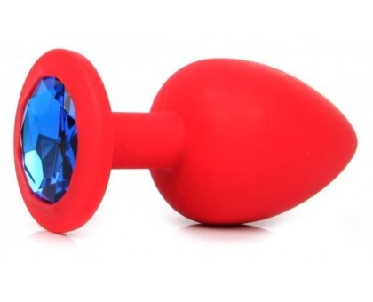 Красная силиконовая пробка с синим кристаллом размера L - 9,2 см.