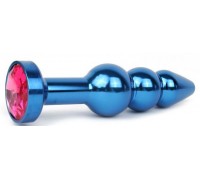 Удлиненная синяя анальная втулка с малиновым кристаллом - 11,3 см. 