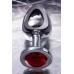 Большая серебристая анальная втулка с красным кристаллом - 8,5 см.