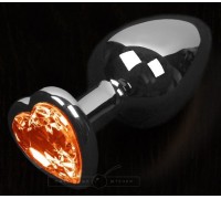 Графитовая анальная пробка с оранжевым кристаллом в виде сердечка - 8,5 см.