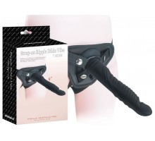 Черный страпон 8 inch Strap-on Ripple Dildo Vibe - 21 см.