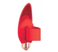 Красный вибростимулятор с петелькой под палец - 8 см.