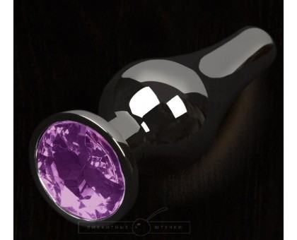 Графитовая удлиненная анальная пробка с фиолетовым кристаллом - 12 см.