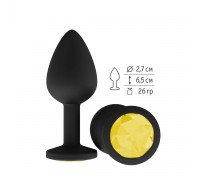 Чёрная анальная втулка с жёлтым кристаллом - 7,3 см. 