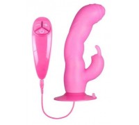 Розовый вибратор с клиторальным стимулятором BUNNY ICY - 18 см.