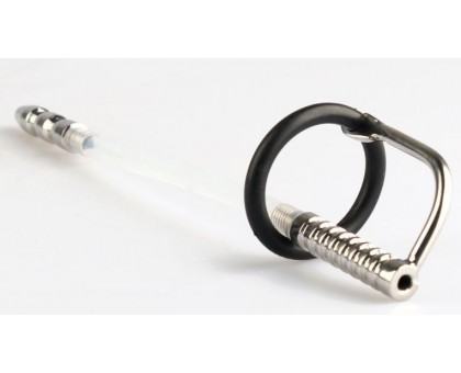 Серебристый фигурный уретральный стимулятор с силиконовым кольцом