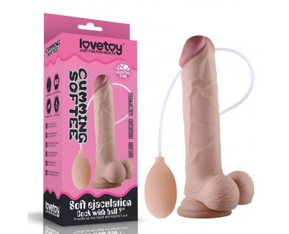 Телесный фаллоимитатор с имитацией эякуляции 9  Soft Ejaculation Cock With Ball - 22,9 см.