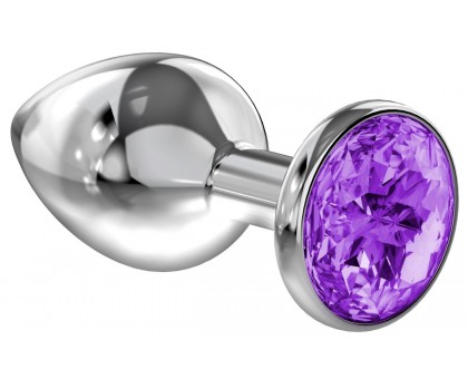 Малая серебристая анальная пробка Diamond Purple Sparkle Small с фиолетовым кристаллом - 7 см.
