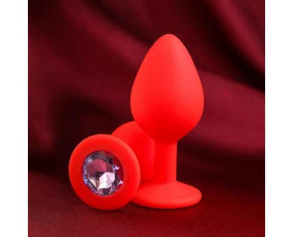 Красная анальная пробка с прозрачным кристаллом - 8 см.