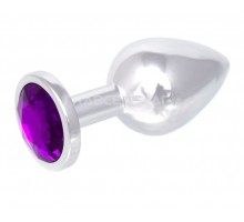 Серебристая анальная пробка с фиолетовым кристаллом - 8,2 см. 