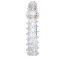 Закрытая прозрачная рельефная насадка с шипиками Crystal sleeve - 13,5 см.