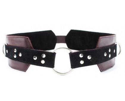 Бордовый пояс с колечками для крепления наручников Maroon Leather Belt
