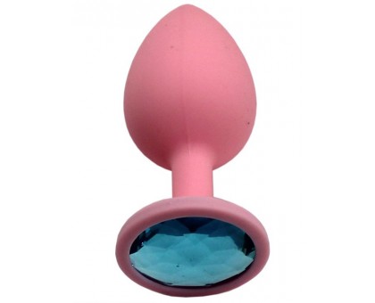 Розовая анальная пробка с голубым кристаллом - 8,4 см.