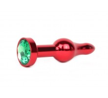 Удлиненная шарикообразная красная анальная втулка с зеленым кристаллом - 10,3 см.