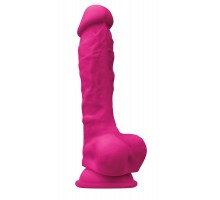 Розовый реалистичный фаллоимитатор с мошонкой Colours Pleasures 7 Dildo - 17,8 см.